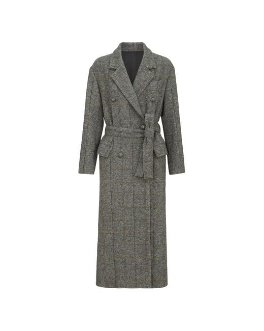 Brunello Cucinelli Gray Check-Pattern Double-Breasted Coat