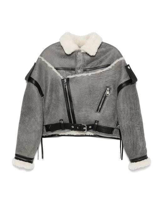 Manokhi Gray Shearling-Collar Jacket