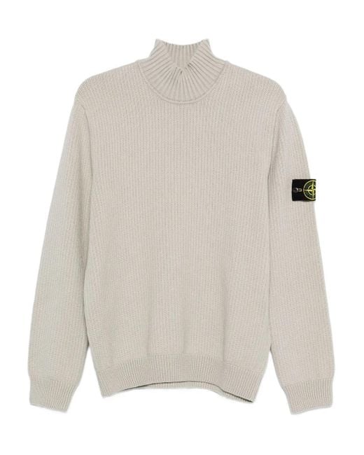 Stone Island White Ribbed Turtleneck Sweater for men