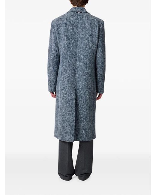 MSGM Blue Double-Breasted Marl-Effect Coat for men