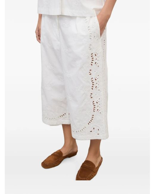 Ottod'Ame White Broderie-Anglaise Elasticated-Waist Trousers
