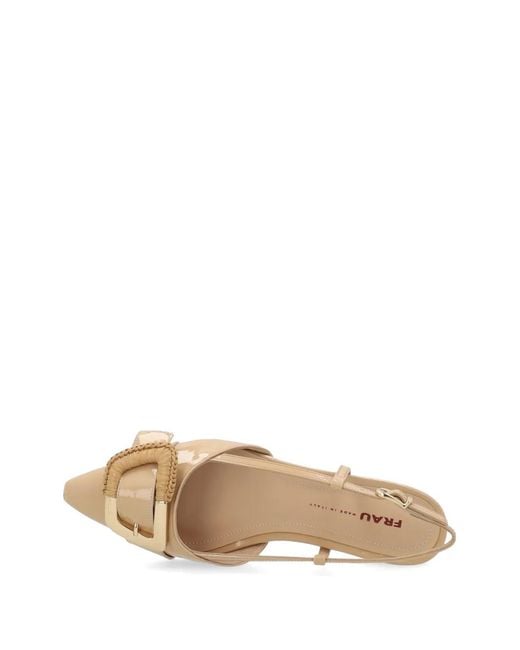 Frau White Buckle-Detail Patent Leather Slingbacks
