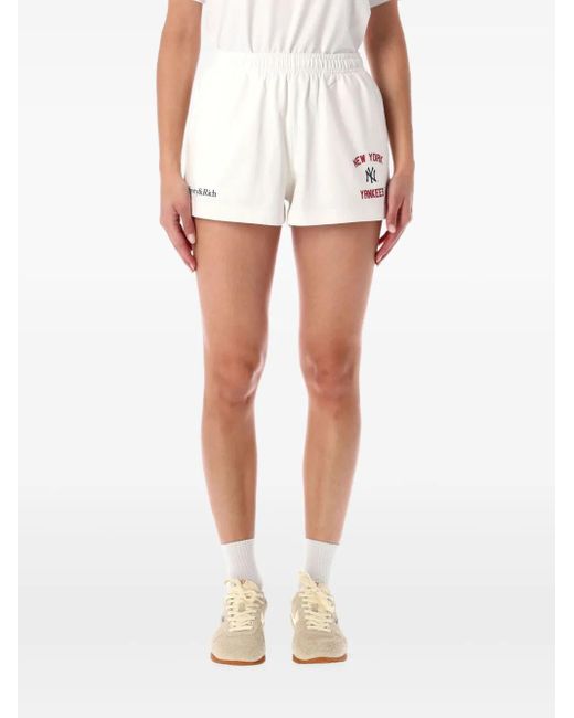 Sporty & Rich White Embroidered Elasticated Shorts