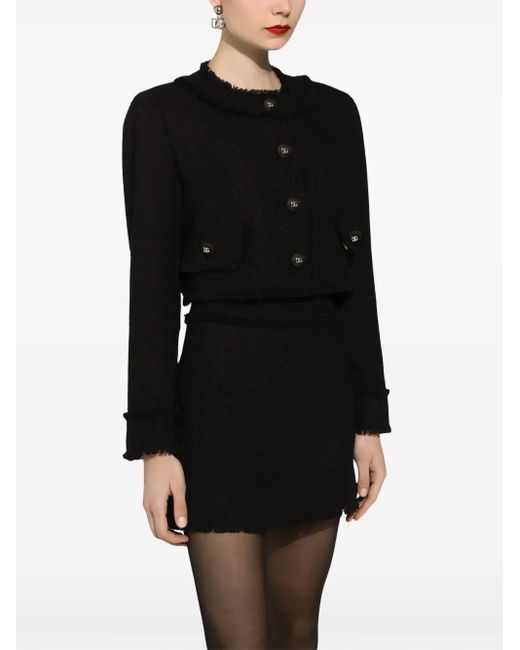 Dolce & Gabbana Black Dg-Buttons Cropped Tweed Jacket