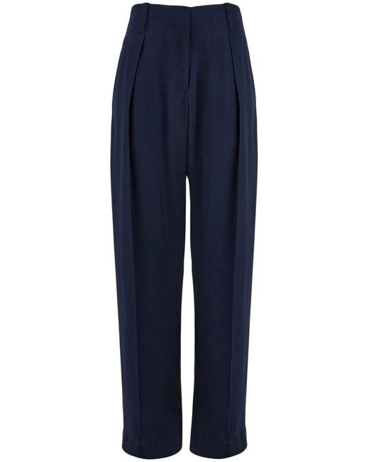 Ferragamo Blue Silk Wide-Leg Trousers
