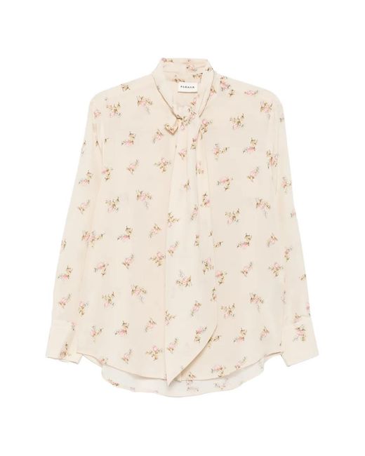 P.A.R.O.S.H. Natural Floral-Print Pussy-Bow Shirt