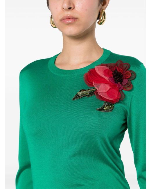 Dolce & Gabbana Green Floral-appliqué Silk Jumper