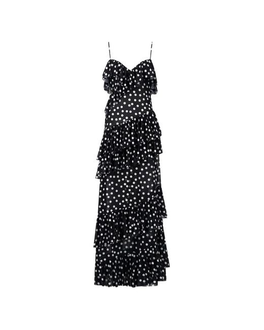 Leslie Amon White Polka-Dot Ruffled Maxi Dress