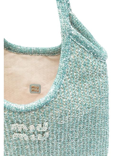 Miu Miu Blue Sequin-Embellished Crochet Shoulder Bag