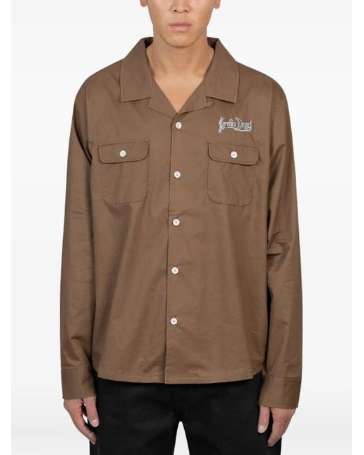 Brain Dead Brown Embroidered-Detail Cotton Shirt for men