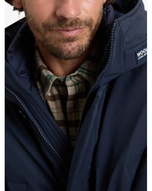 Woolrich Blue Hooded Stretch Parka for men