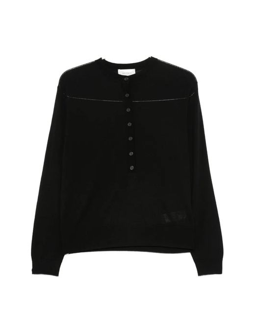 ViCOLO Black Button-Up Crew-Neck Sweater