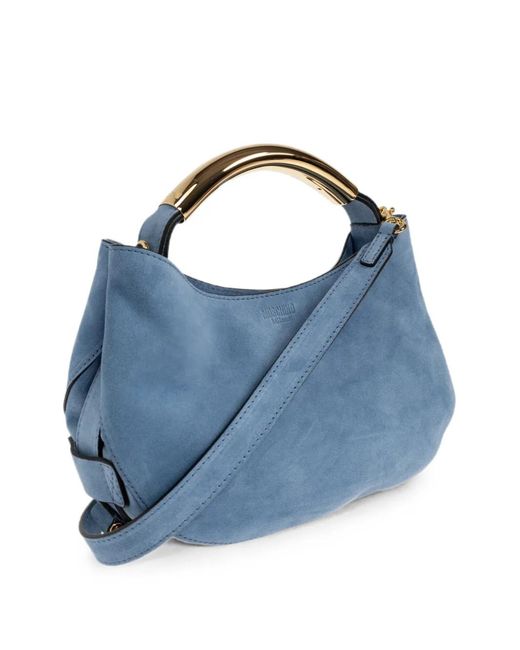 Moschino Blue Logo-Plaque Suede Tote Bag