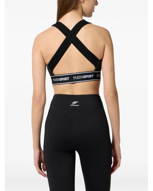 Philipp Plein Black Zip Elastic Fleece Bra Top