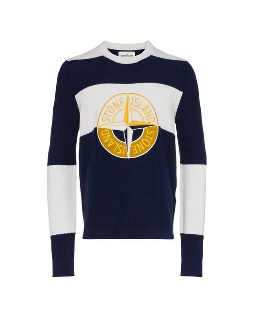 Stone Island Blue Wool Block Long Sleeved Jumper for men