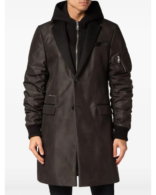 Philipp Plein Black Layered Camouflage-Pattern Coat for men