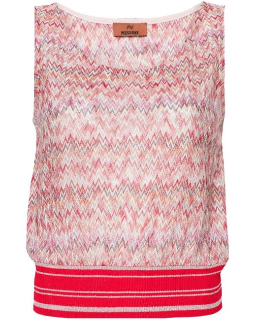 Missoni Pink Lamé Chevron-knit Tank Top