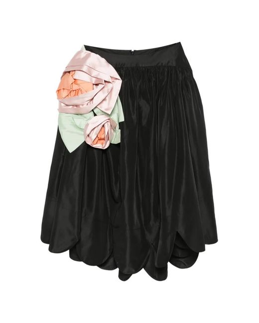 Simone Rocha Black Floral-Appliqué Midi Skirt