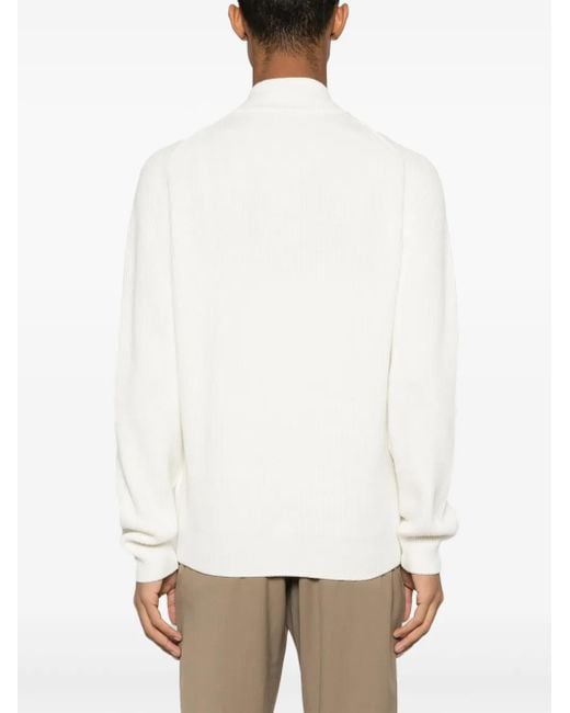 Fileria White Zip-Up Ribbed Sweatshirt for men