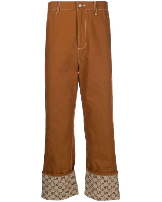 Gucci Brown GG Canvas Turn-up Trousers for men