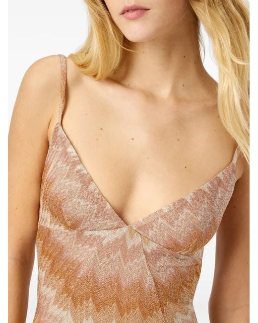 Missoni Natural Chevron-Pattern Spaghetti-Strap Mini Dress
