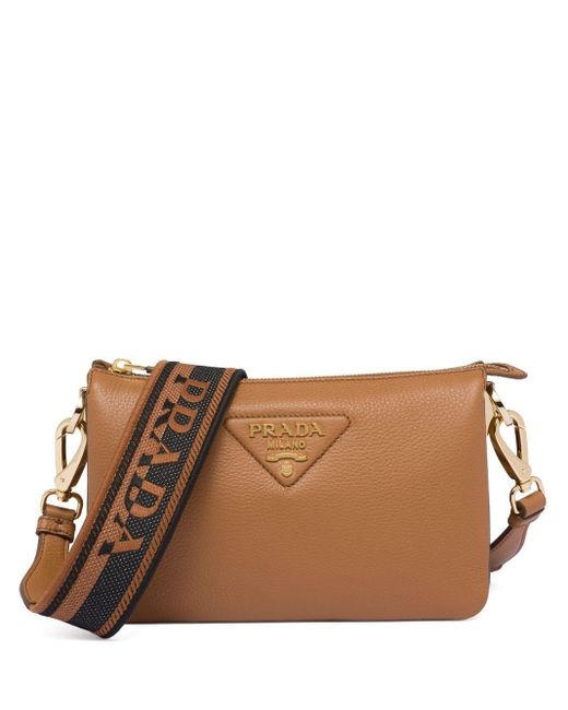 Prada Brown Logo-strap Leather Shoulder Bag