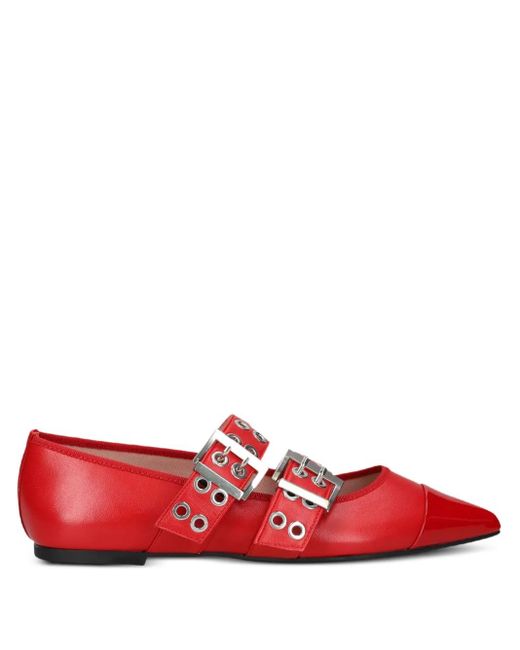 Pretty Ballerinas Red Buckle Eyelet Ballet Flats