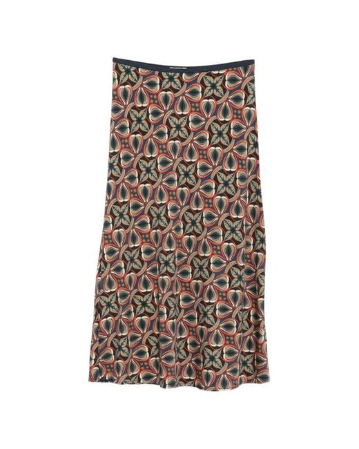 Siyu Brown Geometric-Print Midi Skirt