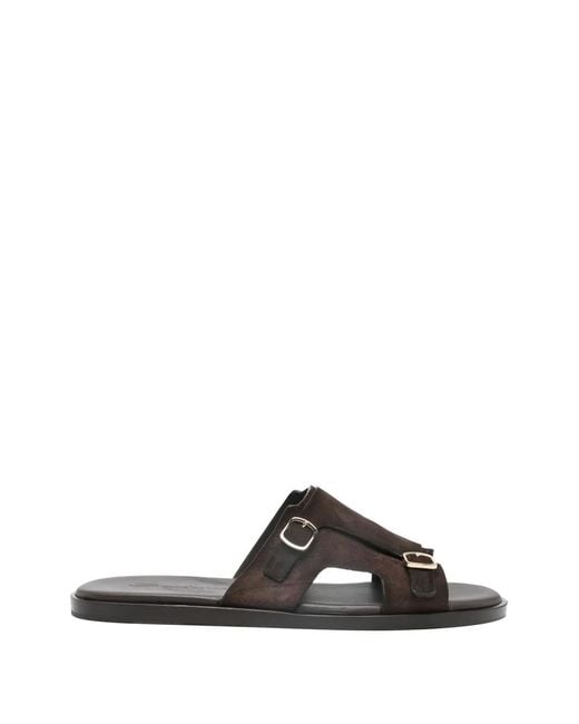 Santoni Black Buckle-Detail Slides for men