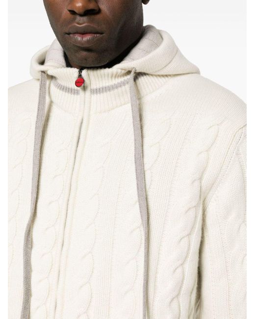 Kiton White Cable-knit Cashmere Hooded Jacket for men