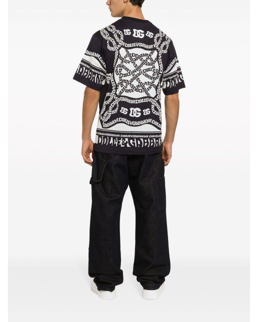 Dolce & Gabbana Black Short-Sleeved Marina-Print T-Shirt for men