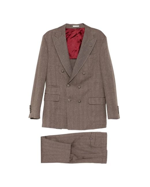 Brunello Cucinelli Brown Double-Breasted Suit for men