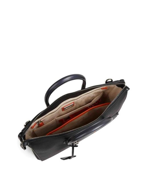 Santoni Black Leather Tote Bag for men