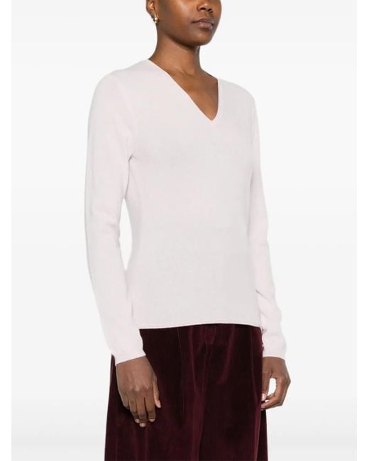 Allude Pink V-neck Long-sleeves Sweater