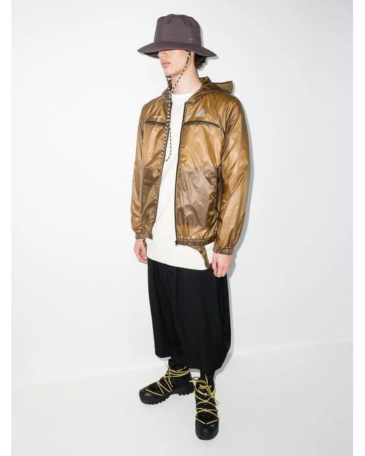 Undercover Brown Logo-Print Hooded Performance Jacket for men