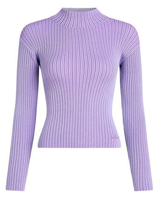 Karl Lagerfeld Purple Mock-Neck Lurex T-Shirt