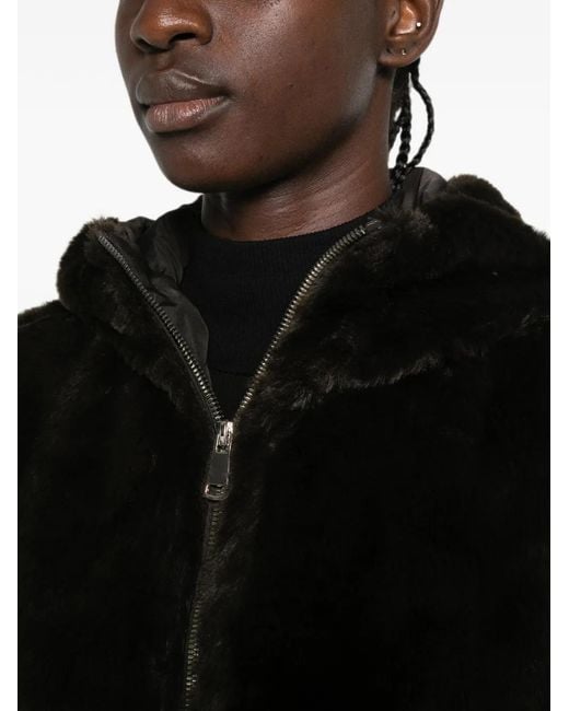 SERGIO MORETTI FIRENZE Black Hooded Faux-Fur Jacket