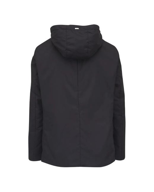 Herno Black Hooded Notched-Lapels Jacket for men
