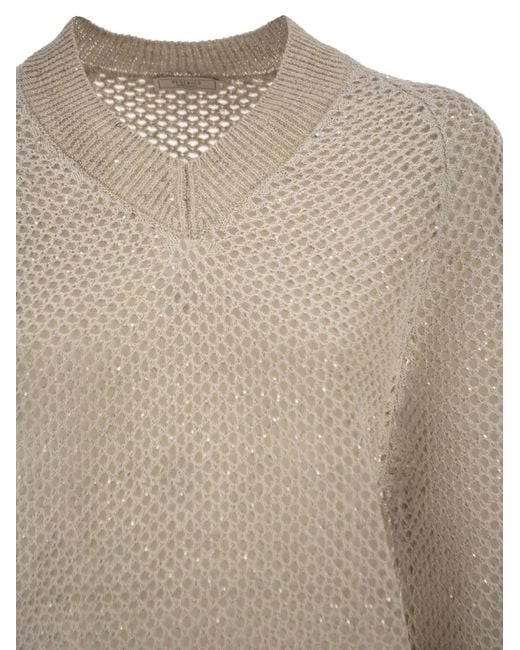 Peserico Natural V-Neck Mesh Top