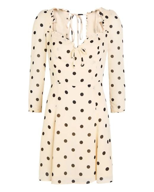 Reformation Natural Ruffled-Trim Polka-Dot Dress