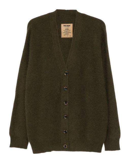 Uma Wang Green V-Neck Wool Cardigan