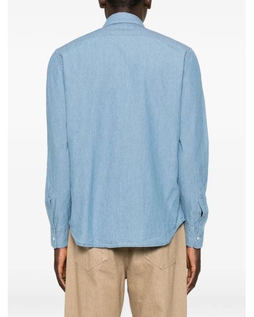 Aspesi Blue Chest-Pocket Long-Sleeve Shirt for men