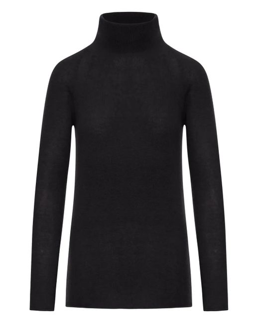 Roberto Collina Black Ribbed Turtleneck Cashmere Sweater