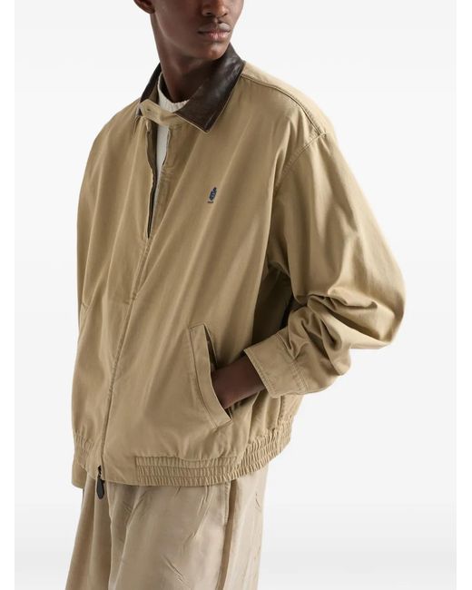 Prada Natural Logo-Embroidered Leather-Collar Jacket for men