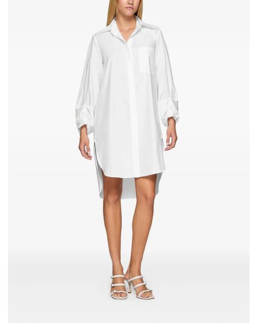 Dondup White Balloon-Sleeve Midi Shirt Dress