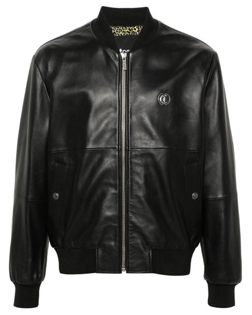 Just Cavalli Black Leather Bomber Jacket for men