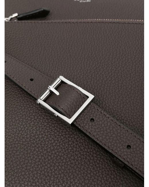 Serapian Black North South Leather Messenger Bag for men