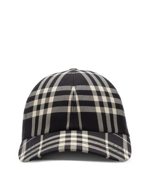Burberry Black Casquette À Carreaux for men
