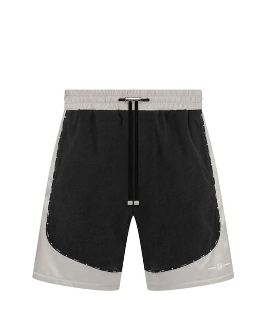Amiri Black Satin-Denim Colour-Block Shorts for men