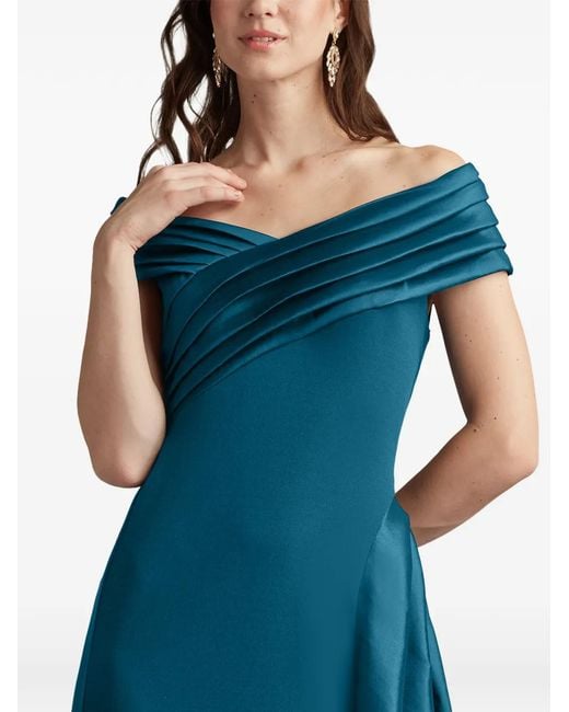 Tadashi Shoji Blue Pleated Off-Shoulder Maxi Dress